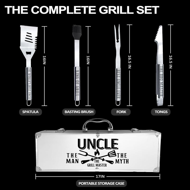JNDJE Uncle Gifts, Uncle Gifts from Niece/Nephew Heavy Duty Grilling Accessories Kit for Backyard BBQ, Thick Stainless Steel Grill Utensils with Non-Slip Handle Tool for Man on Birthday Fathers Day - Image 2